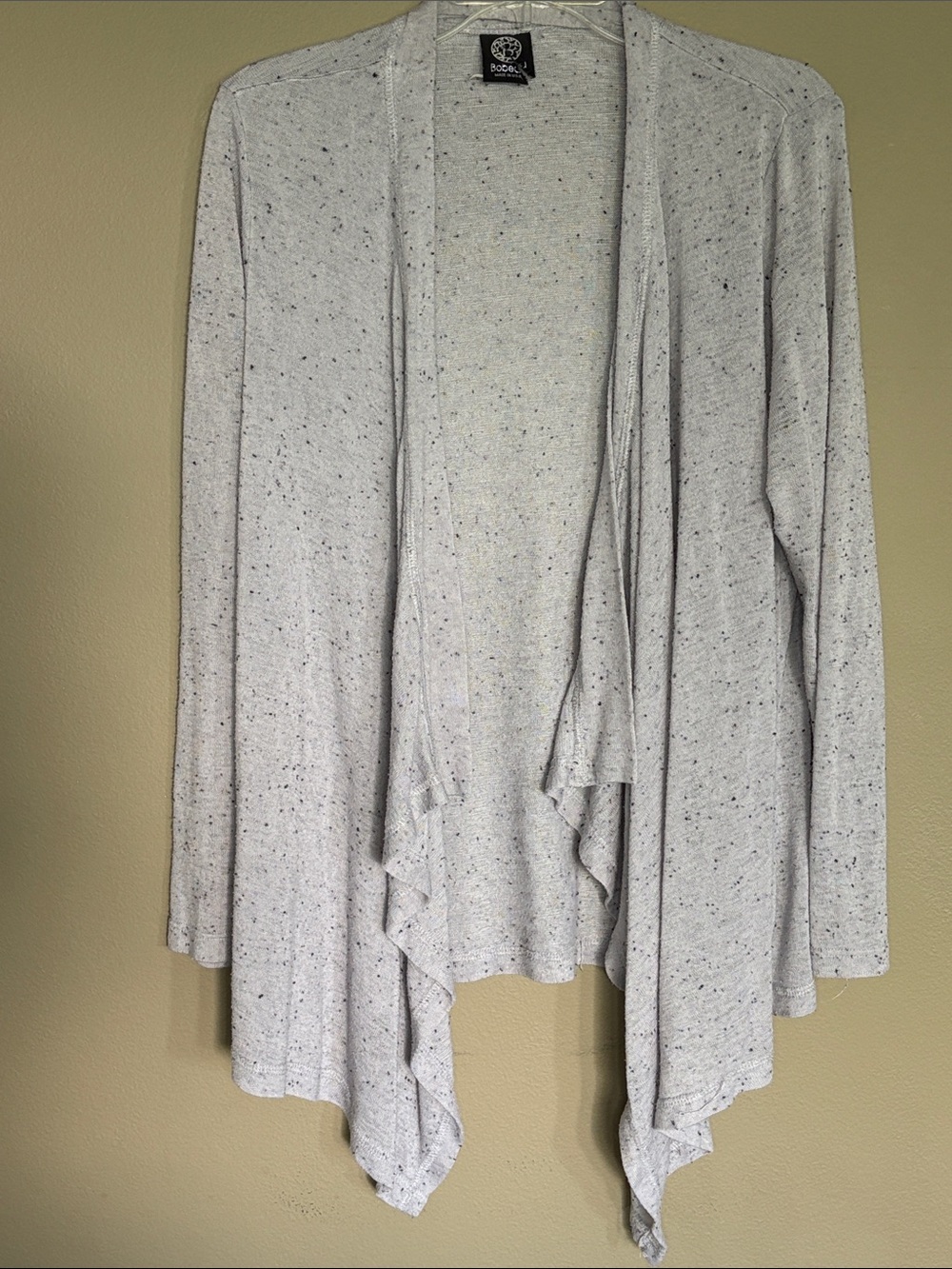BOBEAU: Light Gray Speckled Draped Open Cardigan Size XL